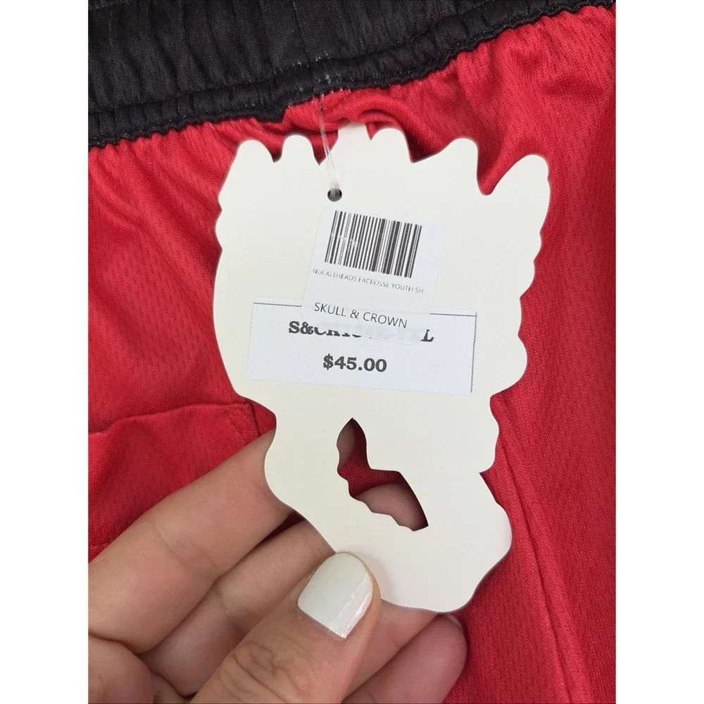 Skull & Crown Red KNUCKLEHEADS Lacrosse Athletic Activewear Shorts Youth XL NEW